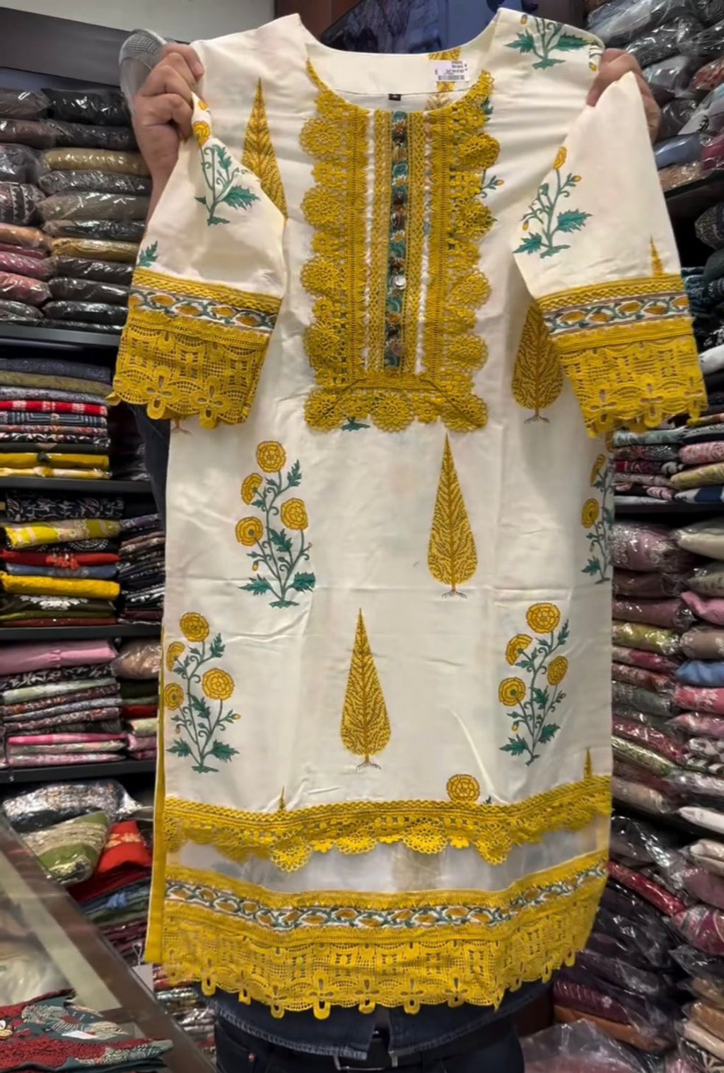 Premium Printed Cotton 3PC Lace Work Suit