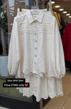 Elegant Embroidered Shirt with Matching Skirt Set