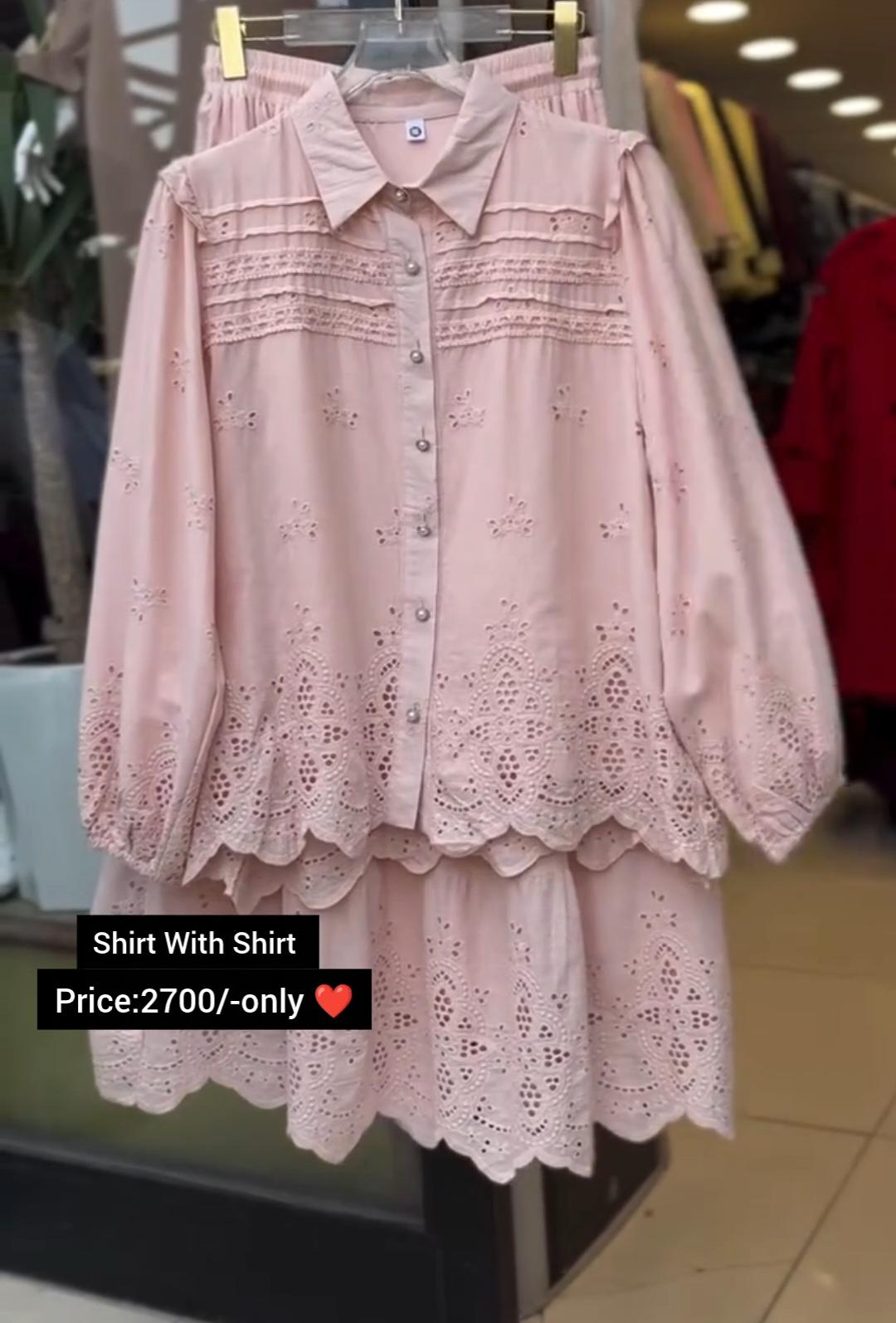 Elegant Embroidered Shirt with Matching Skirt Set