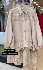 Elegant Embroidered Shirt with Matching Skirt Set
