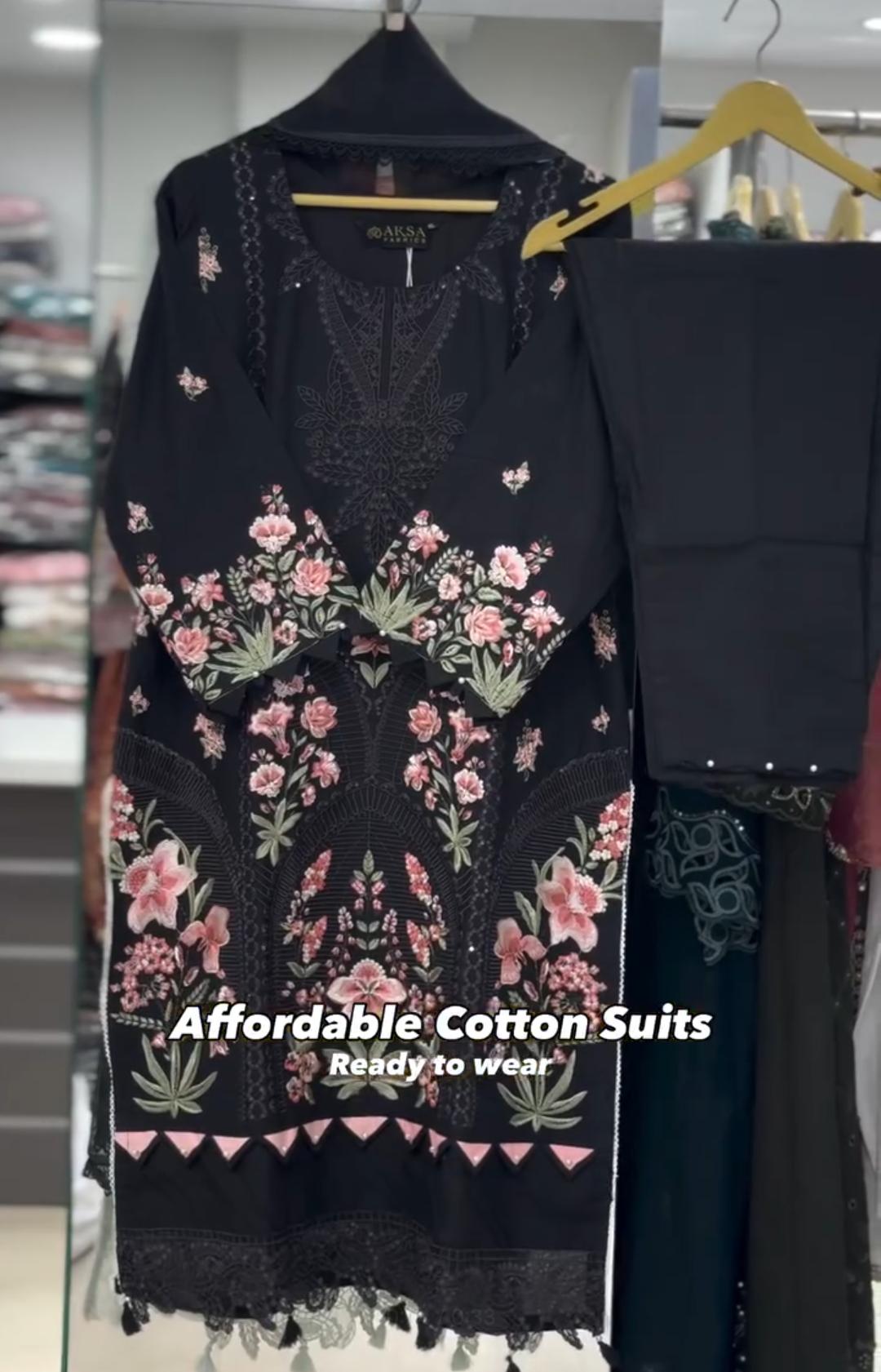 Women Ready-to-Wear Cotton Embroidered 2-Piece Suit