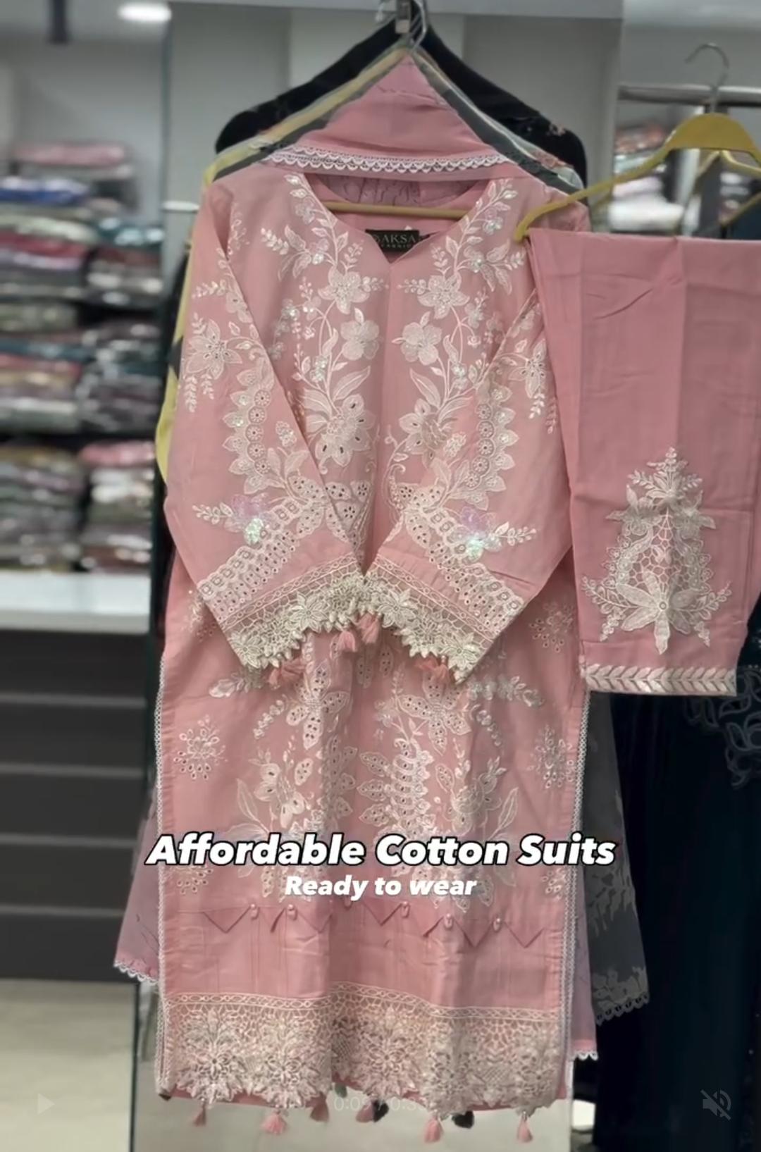 Women Ready-to-Wear Cotton Embroidered 2-Piece Suit