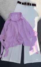 Summer Shirt with Wide-Leg Pant Set for Women