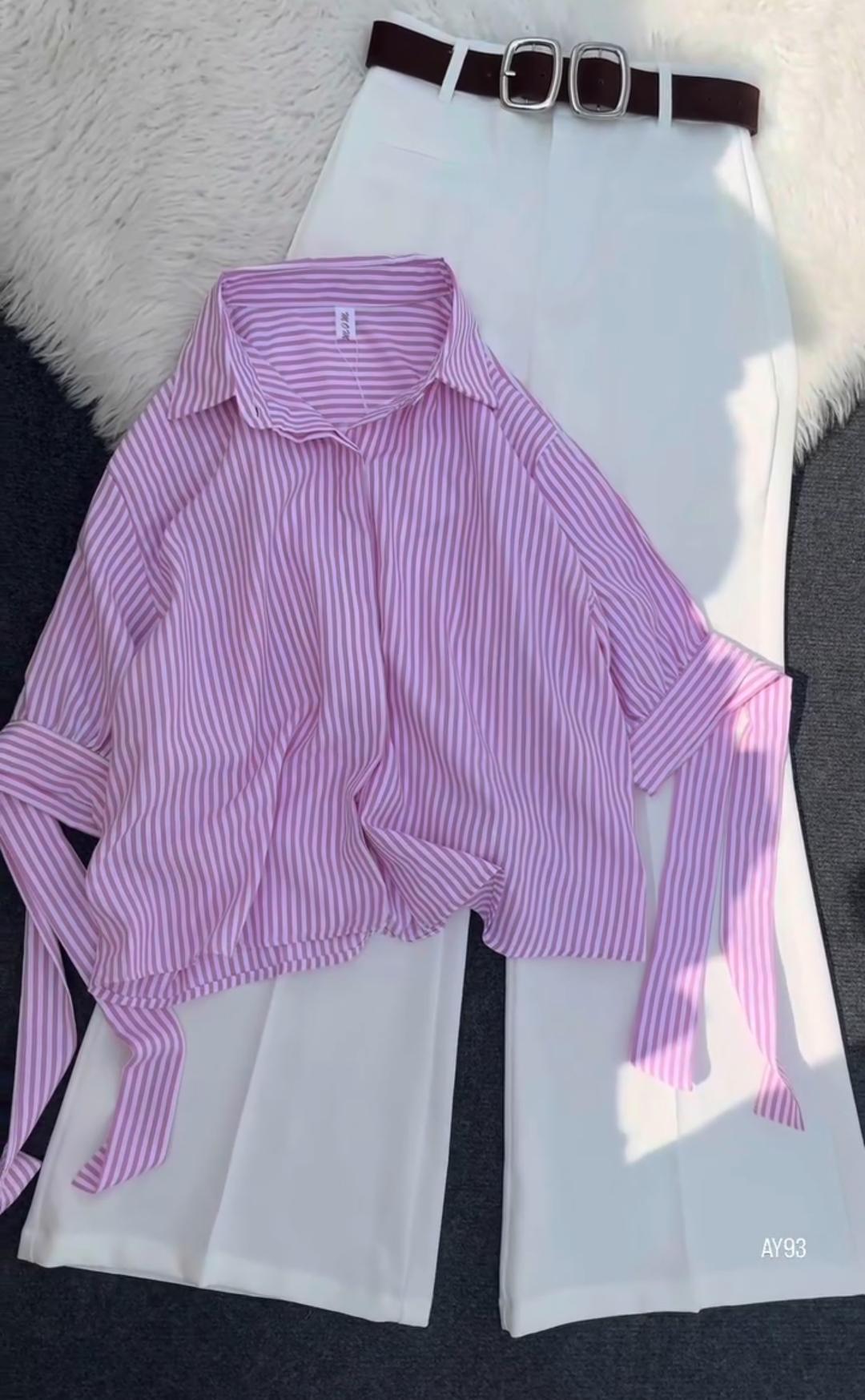 Summer Shirt with Wide-Leg Pant Set for Women
