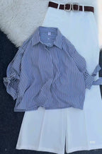 Summer Shirt with Wide-Leg Pant Set for Women