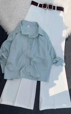 Summer Shirt with Wide-Leg Pant Set for Women
