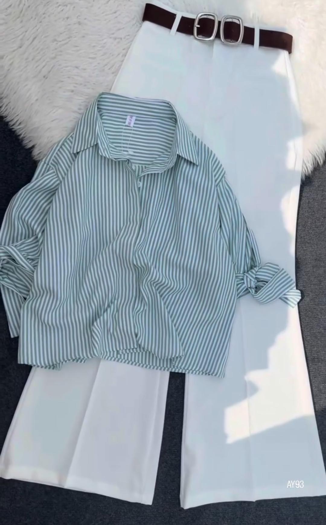 Summer Shirt with Wide-Leg Pant Set for Women