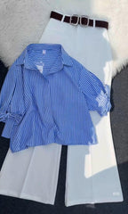 Summer Shirt with Wide-Leg Pant Set for Women