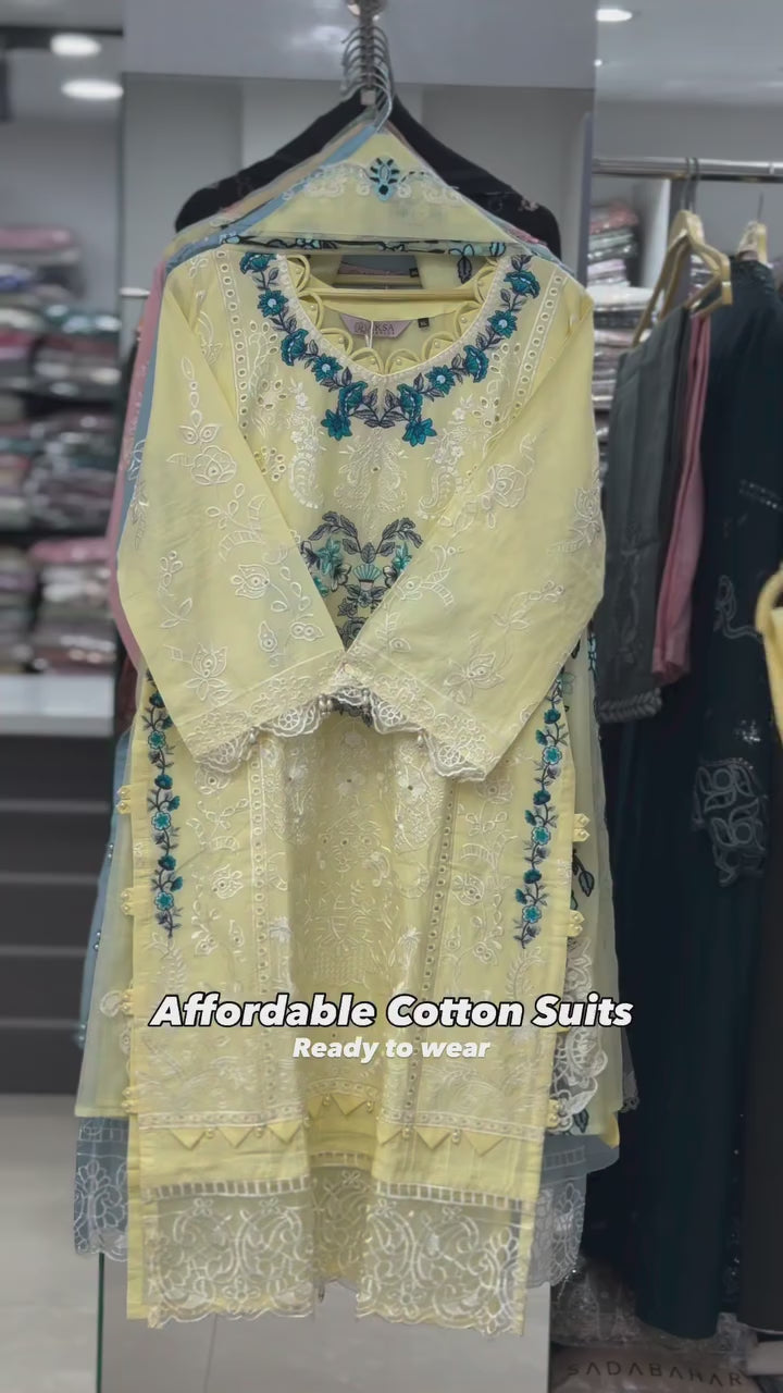 Women Ready-to-Wear Cotton Embroidered 2-Piece Suit